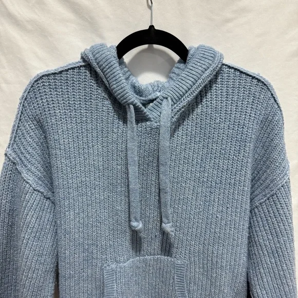 American Eagle Blue Knit Hoodie Sweater Small Cozy Pullover Layering Oversized - Picture 4 of 14